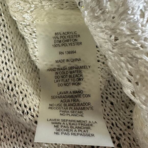 Sioni White Mixed Media Sparkle Chiffon Underlay Pleated Hem Sweater Size L - Picture 6 of 8